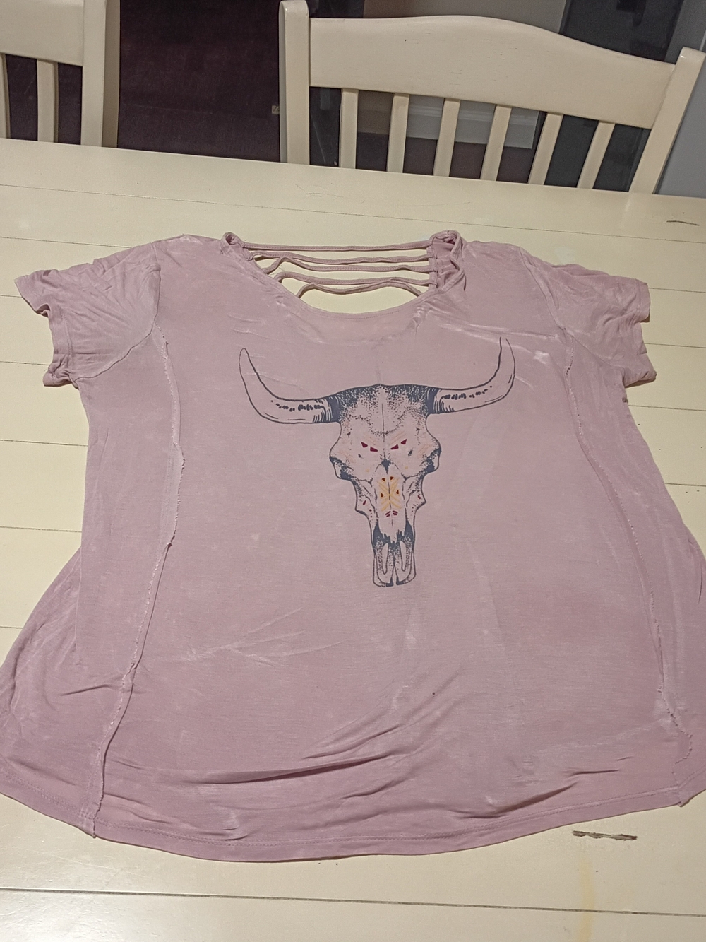 Vintage Southwestern Longhorn Skull Graphic T-Shirt with Strappy Open Back